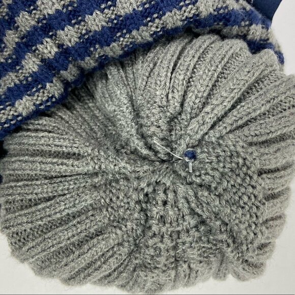 NWT Tommy Hilfiger Blue Grey‎ Striped Ribbed Knit Pom Pom Hat Toque Beanie NEW - Picture 7 of 7